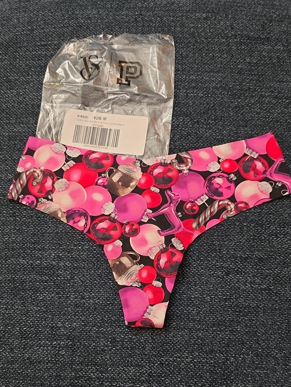 PINK Victoria's Secret No Showthong  Christmas Balls Print